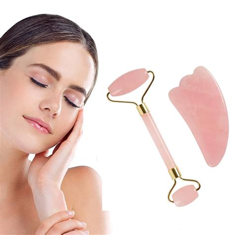 2 Pcs Pink Royal Jade Roller Massager Face Slimming And Moving Massager Tool Facial Massage