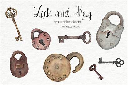 Clip Lock Keys Clipart Locks Watercolor Key