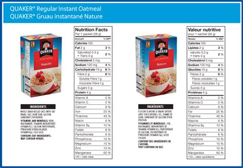 We recommend that you do not solely rely on the information presented and that you always read labels, warnings, and directions before using or consuming a product. Quaker Oats Nutrition Label - Top Label Maker