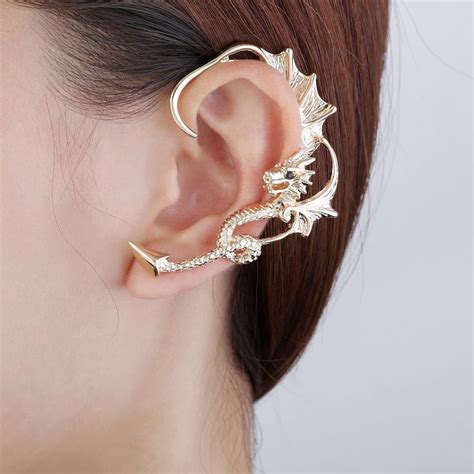 Okajewelry Gold Punk Gothic Dragon Ear Cuff Wrap Earring