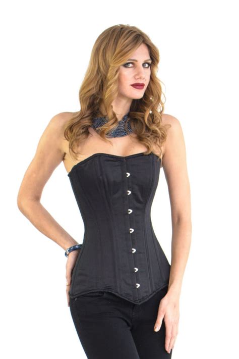 elvira black satin overbust steel boned corset glamorous corset