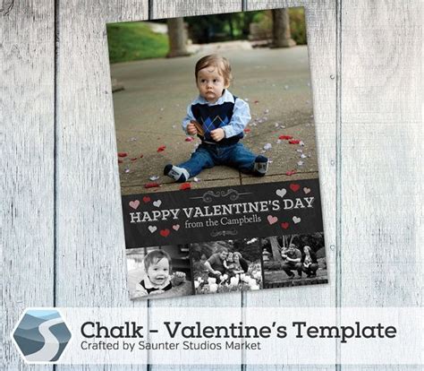 Valentines Day Card Template Chalk 5x7 Photoshop Template By