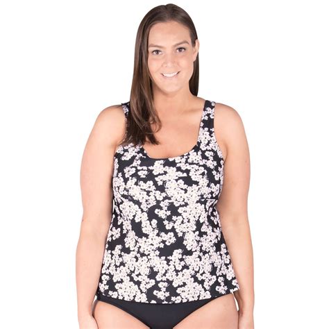 Underwire Plus Size Swimwear Tankini Top Black With Silver Foil Plus