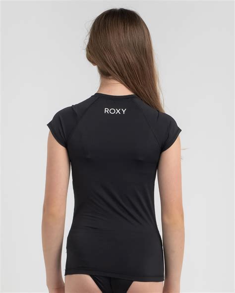 Roxy Girls Beach Classics Short Sleeve Rash Vest In Anthracite Fast Shipping And Easy Returns