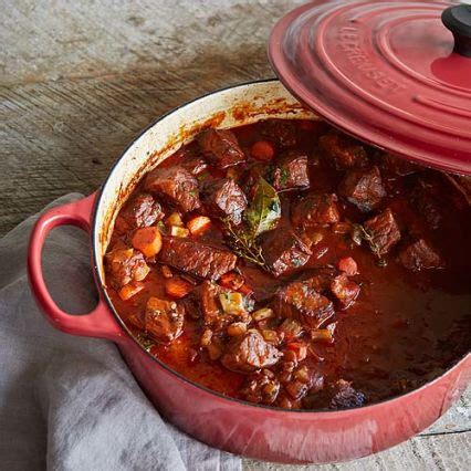 Tip the beef into a large bowl with the bay leaves, thyme, stock and a generous pinch of pepper, then cover and leave in the fridge overnight. Pin by Maria Snyder on Meat | Beef bourguignon, Le creuset ...