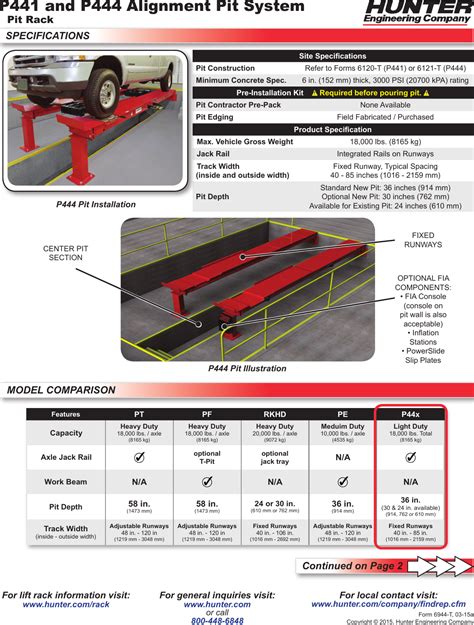 Hunter Engineering Pe Specification Sheet P And P Heavy Duty