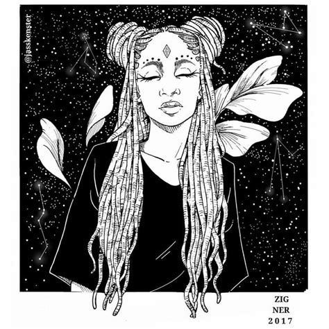 A Black And White Drawing Of A Woman With Long Blonde Dreadlocks On Her