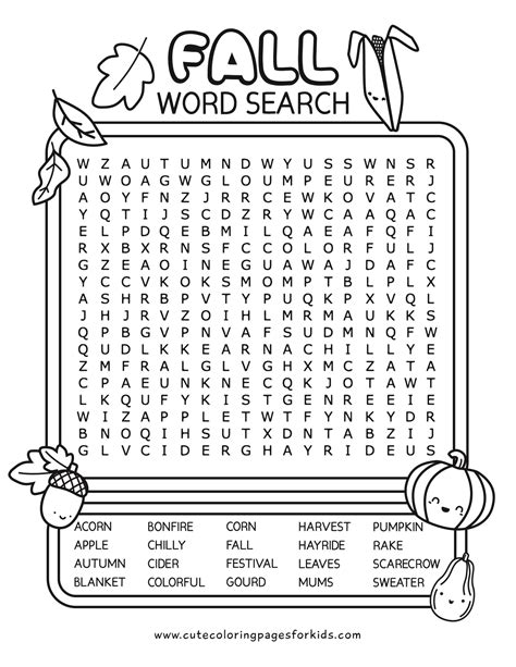 Free Fall Word Search Printables For Kids Cute Coloring Pages For Kids