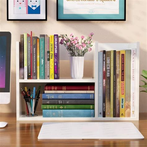 Wooden Bookcase Small Desktop Bookshelf For Office With 2 Colors