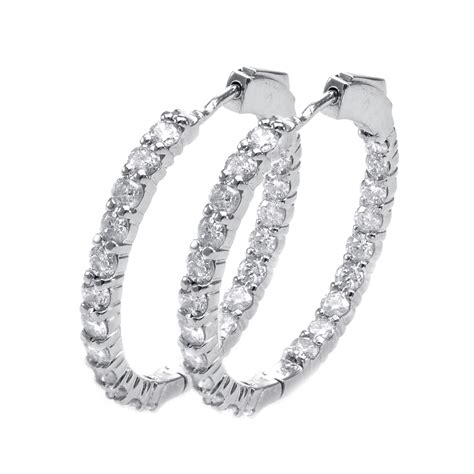K White Gold Brilliant Inside Out Round Diamond Hoop Earrings