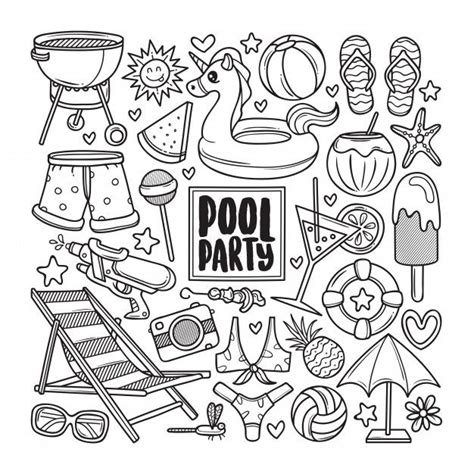 Pool party drawn doodle para colorear | Premium Vector #Freepik #vector