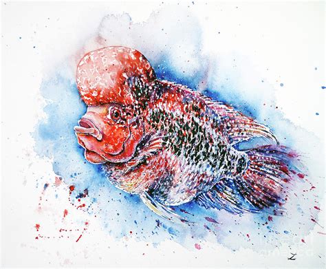 Flowerhorn Painting by Zaira Dzhaubaeva