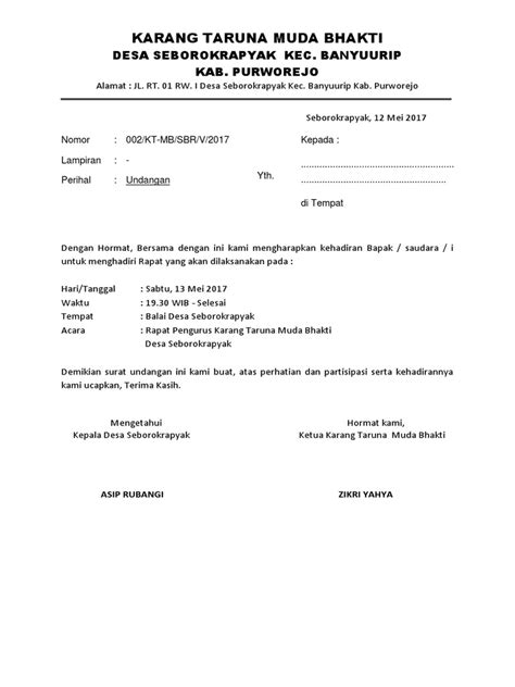 Contoh surat rapat kepala sekolah. Surat Undangan Rapat Karang Taruna Pdf