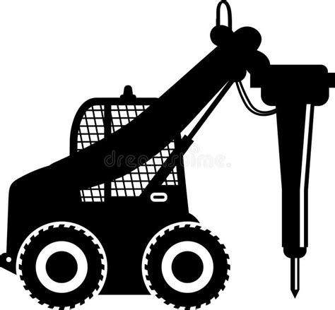 Silhouette Of Mobile Quarry Truck With Hydraulic Jack Hammer Icon In Flat Style Vector
