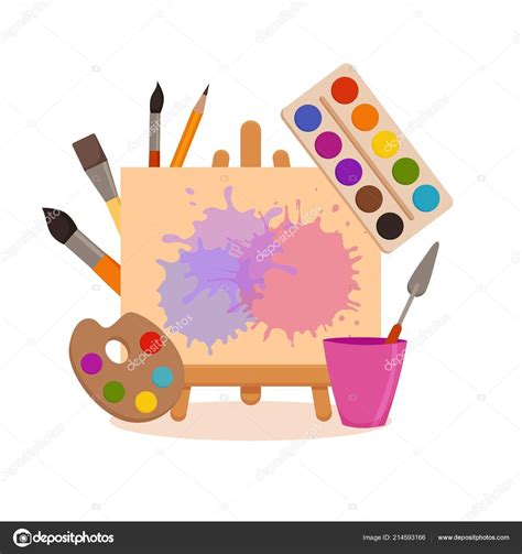 Painting tools elements cartoon colorful vector concept. Art supplies