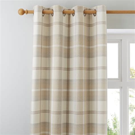 Highland Check Natural Eyelet Curtains Dunelm