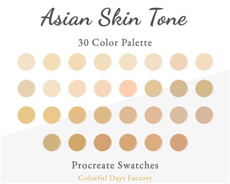 Asian Skin Tone Color Swatches Procreate Color Palette Etsy