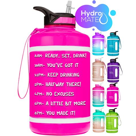 hydromate half gallon water bottle with time marker large reusable motivational jug with straw