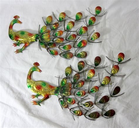 The sturdy metal finish makes for durable use. Pair Peacock Wall Art Hangings Colored Metal Vintage 1960s Mid Century Modern | Peacock wall art ...
