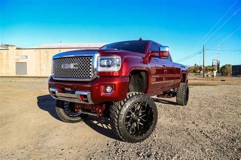 Hardrock 24x14 H700 Affliction Wheels On A Red Gmc Sierra Denali