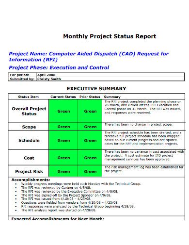 Monthly Status Report 9 Examples Format Pdf Examples