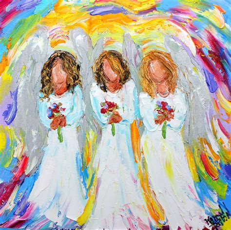Angels and flowers painting, angels art, friends gift, canvas original