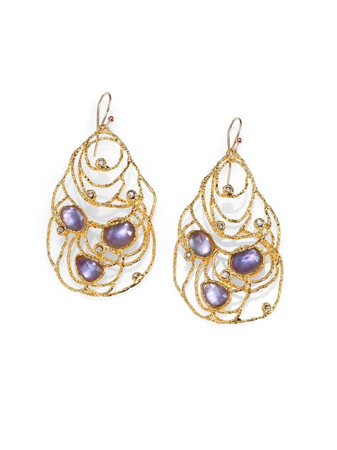 Alexis Bittar Iolite And Mother Of Pearl Lace Earrings In Purple Gold