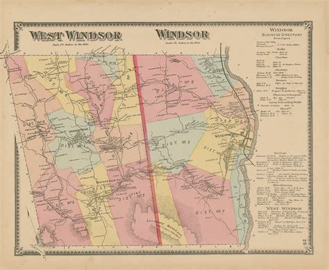 Windsor And West Windsor Windsor County Vermont 1869 Map Etsy