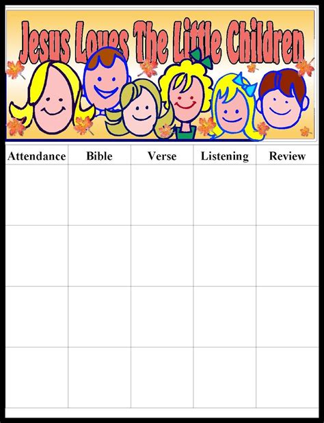 Sunday School Attendance Chart Template