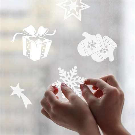 240 Pcs Reusable Merry Christmas Snowflakes Window Stickers Self
