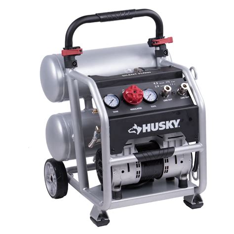 Husky 17l 45 Gal Portable Electric Twin Stack Silent Air Compressor The Home Depot Canada