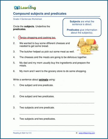 compound subjects  predicates worksheets  learning