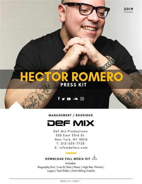 Hector Romero EPK Page Press Kit Electronic Press Kit Dj