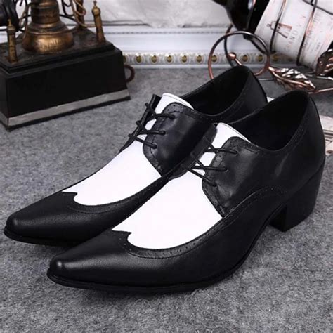Black White Genuine Leather Mens Dress Shoes Fashion Pointed Toe Oxford