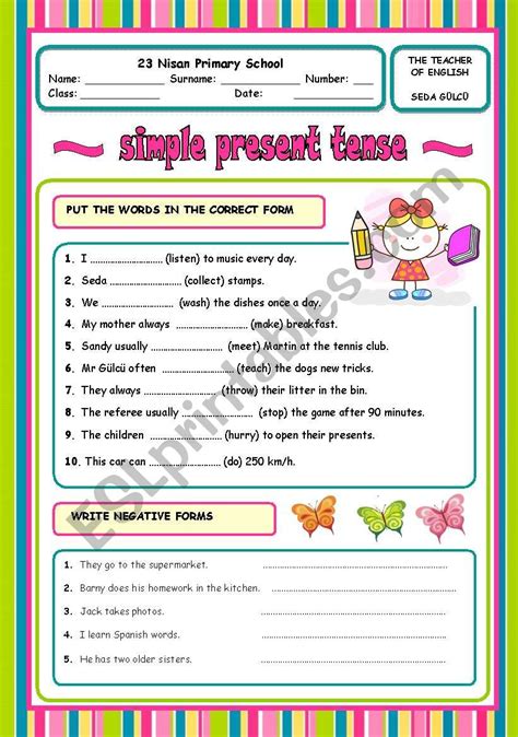 Simple Present Tense Esl Worksheet By Elam