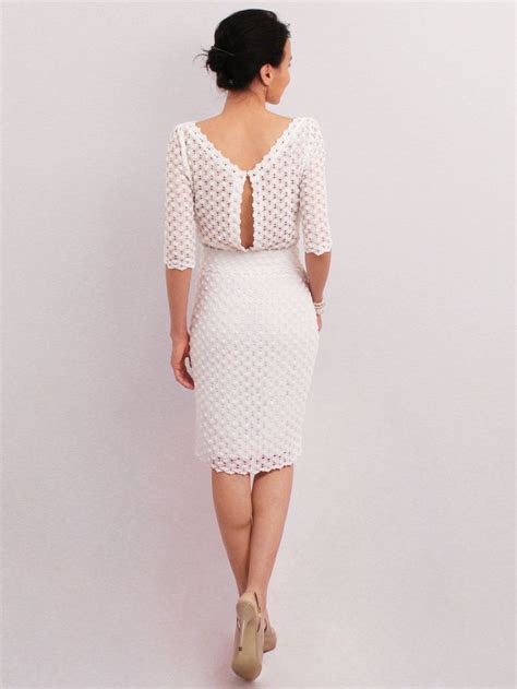 There's just something about a boat neck wedding dress that's so timeless and flattering. White pencil dress, elegant midi dress, medium sleeve ...