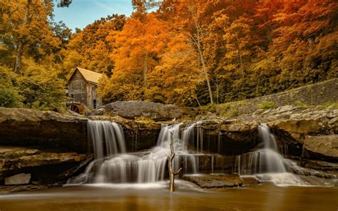Download Wallpapers Waterfall Autumn River Autumn Landscape Glade