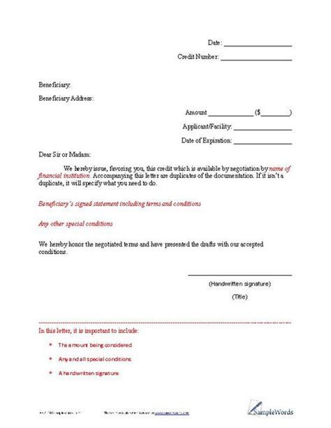Letter of Credit Example  PDF Template Document  Lettering, Credit