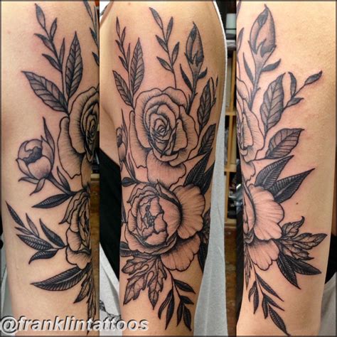 Three Different Tattoos With Flowers And Leaves On Their Arms Both In