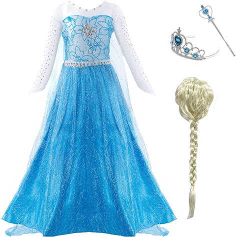 Frozen Kids Elsa Dress Snow Queen Elas Costume Dress Up With Long Trai
