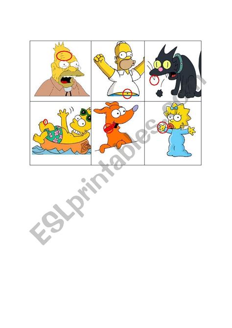 Bingo Body Parts The Simpsons 88 Esl Worksheet By Agnest