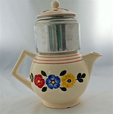 Retro 1940s Vintage Aluminum Drip O Lator Ceramic Coffee Pot Vintage