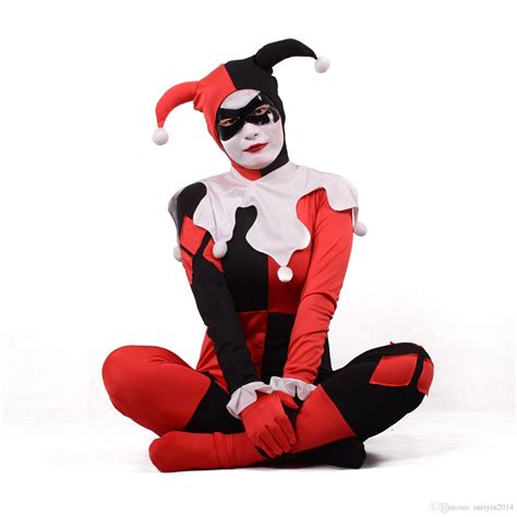 Harley Quinn Costumes Clown Jumpsuits Adult Sexy Red Superhero Clown