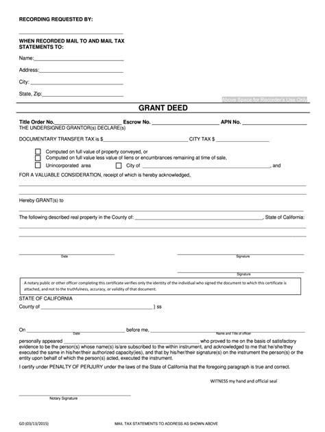 Grant Deed California 2015 2024 Form Fill Out And Sign Printable Pdf