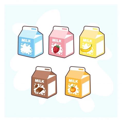 premium vector cute cartoon milk box strawberry chocolate banana orange and regular milk