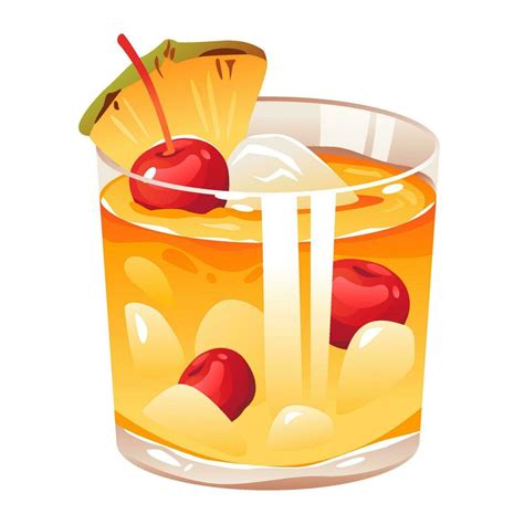 Summer Mai Tai Cocktail With Cherry Pineapple And Rum Drink With Ice Cartoon Vector
