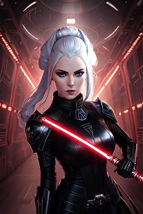 female sith lord from star wars wearing black leath