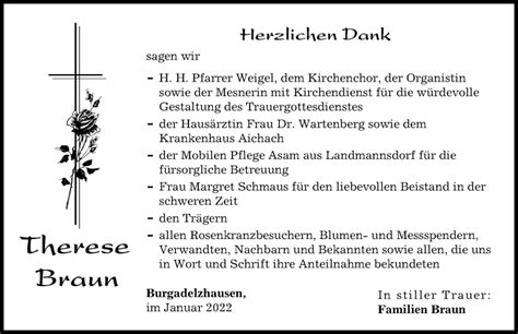 Traueranzeigen Von Therese Braun Augsburger Allgemeine Zeitung