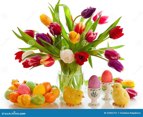 Tulips And Easter Eggs Stock Image Image Of Flower Decor 22962751