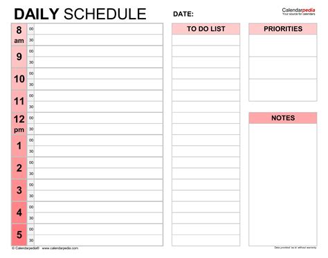 Daily Schedule Format Template Images And Photos Finder